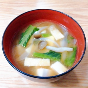 しめじ➕玉ねぎ➕小松菜➕豆腐➕油揚げの味噌汁